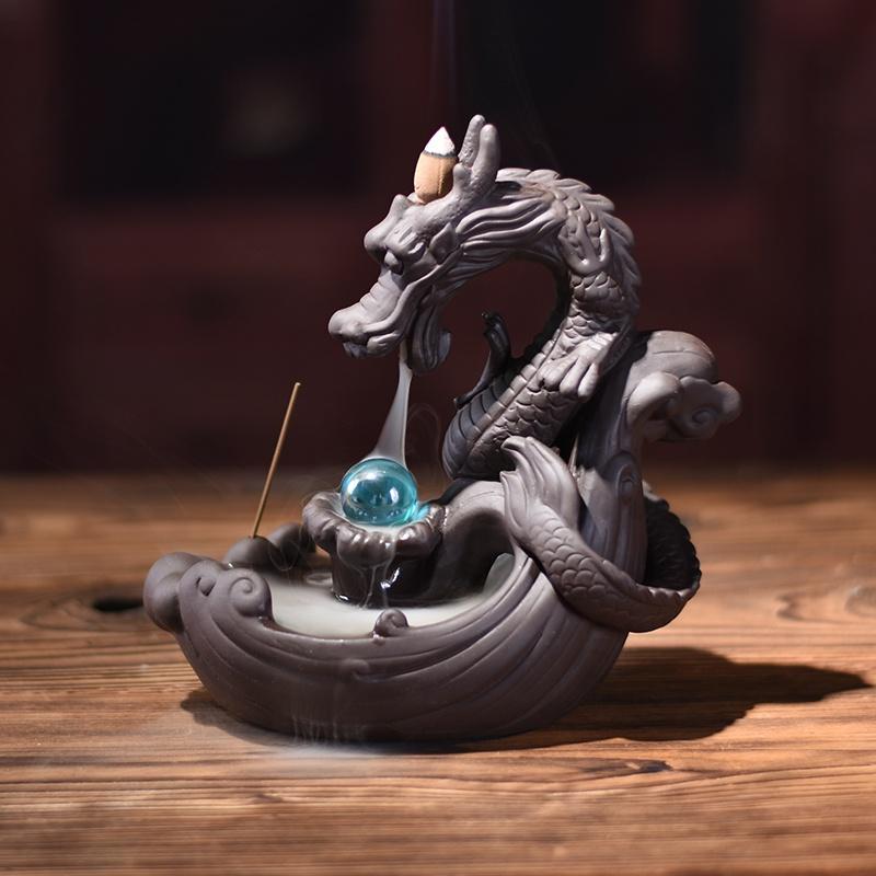 2020 Ceramic Dragon Statue Backflow Incense Burner Home Fragrance Air Fresheners for Home Office Living Room + 20Pcs Incense Cones