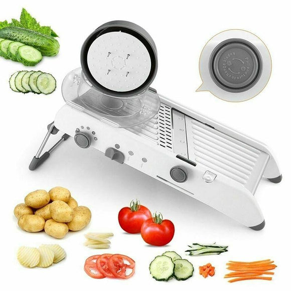 Mandoline Food Slicer, Stainless Steel Adjustable Vegetable Cutter Manual Kitchen Vegetable Shredder Julienne Chopper for Potato French Fries Fruits Vegetable Salad White