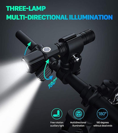 Three Head USB Rechargeable Bike Light Set Powerful Lumens Bicycle Light Road Bike Headlight