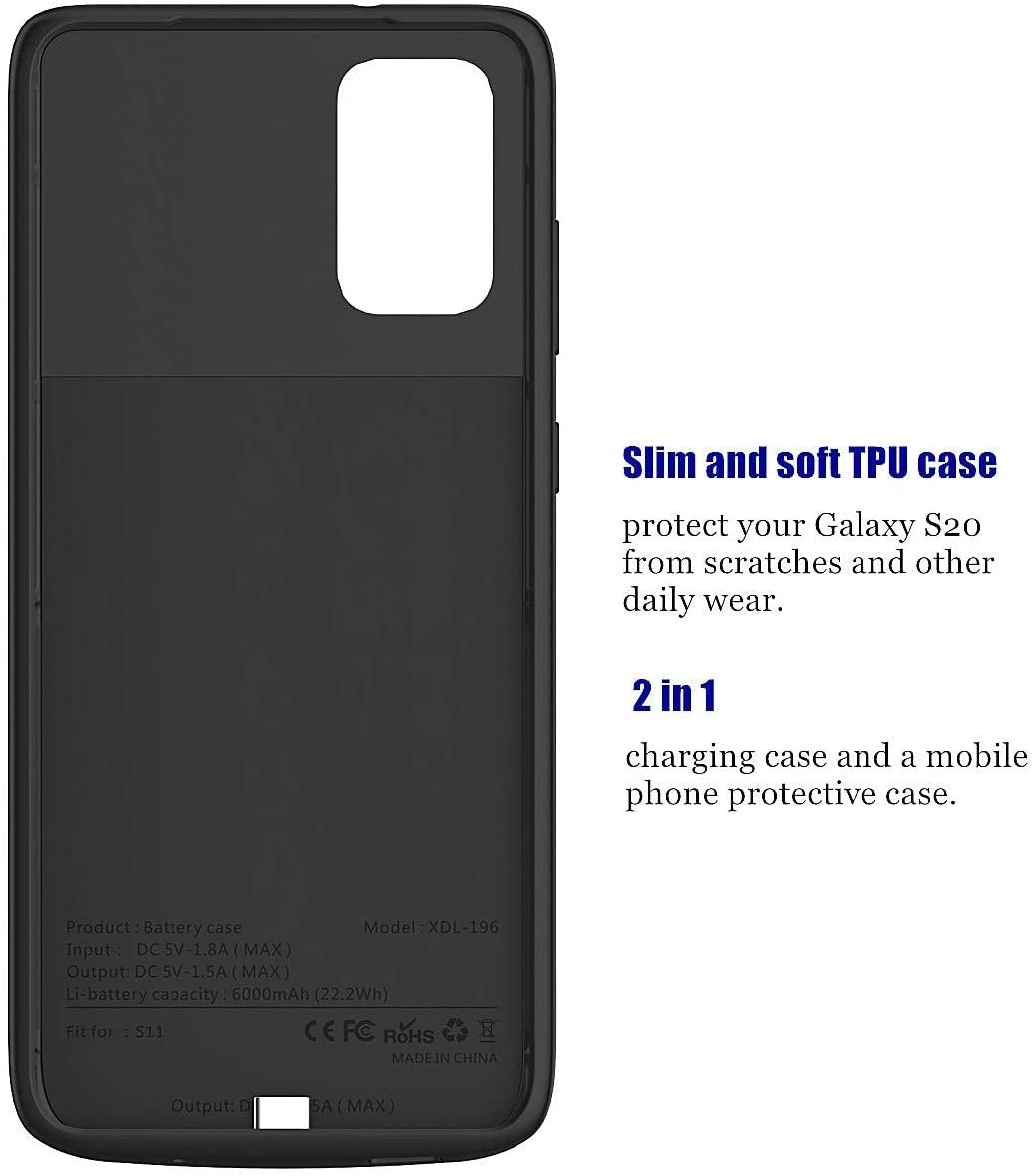 Battery Case for Samsung Galaxy S20 Ultra/S20+/S20/Note10 Plus/Note10/S10 Plus/Note9/Note8/S9 Plus/S8 Plus/S7 edge , Portable Charging Case Rechargeable External Battery Pack Extended Battery Protective Charger Case