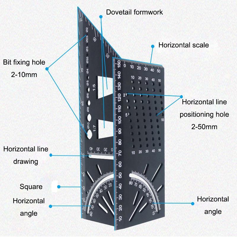 New 45 90 Degree  Accurate Measuring Square Angle Ruler Woodworking Portable Accessories Aluminum Alloy  Multifunctional Marking Gauge EHC [<lun>]