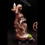 New Brown Nude Mermaid Ceramic Backflow Cone Holder Smoke Censer Incense Burner