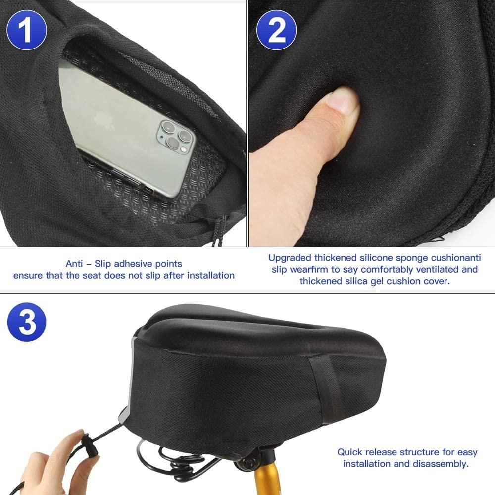 Exercise Bike Seat Cover - Large Wide Foam &amp; Gel Padded Bicycle Saddle Cushion for Women Men Everyone, Bicycle Seat Cover for Exercise Bike Spin Bike Cruiser Bike Indoor Cycling