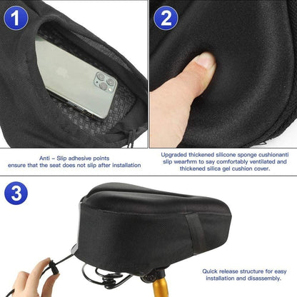 Exercise Bike Seat Cover - Large Wide Foam &amp; Gel Padded Bicycle Saddle Cushion for Women Men Everyone, Bicycle Seat Cover for Exercise Bike Spin Bike Cruiser Bike Indoor Cycling