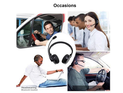 Bluetooth Headset with Microphone, Over-The-Head Wireless Stereo Headphones (Music Streaming, Hands-Free In Car, Up To 12 Hours, Noise Cancelling) for Truck Drivers and Telephone Operator (Black) [<lun>]