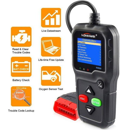 EOBD Functions Car Scan Tool Vehicle Engine Fault Scanners With Extra BAT Check, O2 Sensor, On-board Monitoring Test [<lun>]