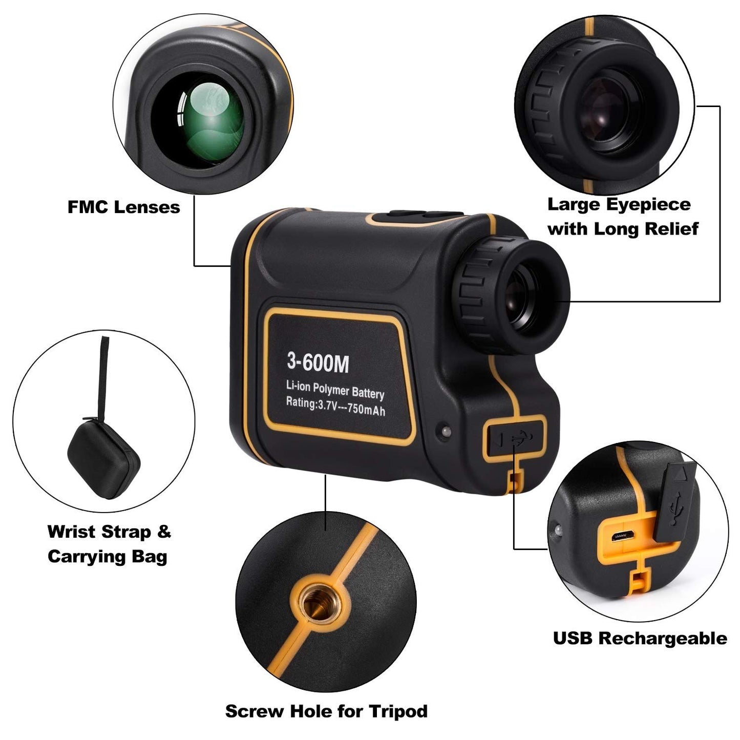 Golf Range Finder 656Yards, 7X Rangefinder with Flag Pole Lock Range Speed Scan Mode for Hunting Golf Course Hiking Climbing, Compact Laser Rangefinder Easy to Use for Outdoor