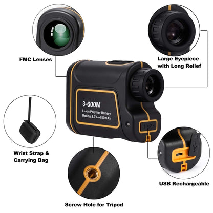Golf Range Finder 656Yards, 7X Rangefinder with Flag Pole Lock Range Speed Scan Mode for Hunting Golf Course Hiking Climbing, Compact Laser Rangefinder Easy to Use for Outdoor