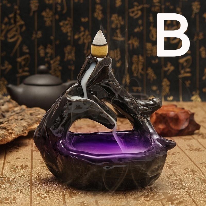Retro Handmade Ceramic Backflow Incense Burner Home Decor Incense Holder Buddhist Crafts +60 Incense Cones