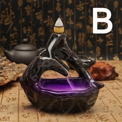 Retro Handmade Ceramic Backflow Incense Burner Home Decor Incense Holder Buddhist Crafts +60 Incense Cones