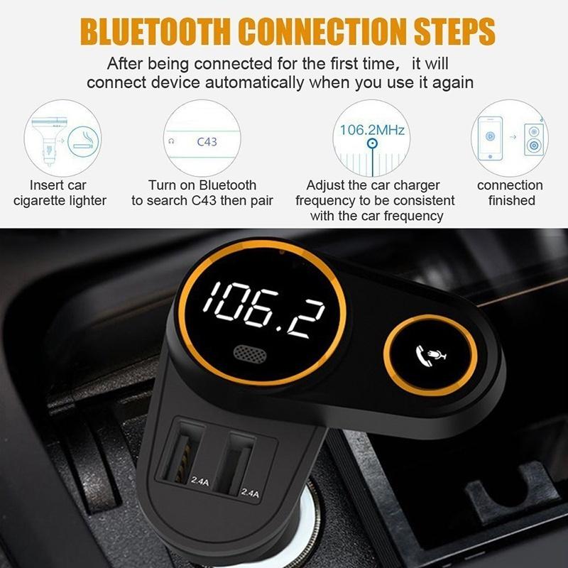 Bluetooth FM Transmitter Car Mp3 Player Wireless In-car Audio Radio Adapter Charger Wireless Dual USB Port Handsfree Call