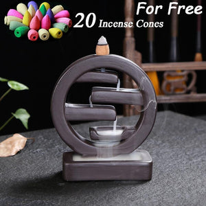 Ceramic Round Handmade  Backflow Incense Holder  Burner, Aromatherapy Ornament Home Decor Meditation Yoga [&lt;lun&gt;]