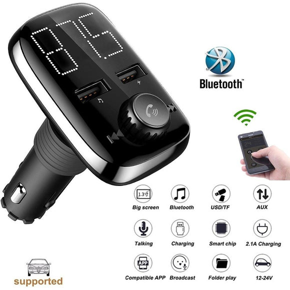 Bluetooth FM Transmitter for Car, Wireless Bluetooth Radio Transmitter Adapter Car Kit with Hand-Free Calling and Dual USB Ports