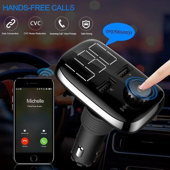 Bluetooth FM Transmitter, Wireless Bluetooth Radio Transmitter Adapter Car Kit with Hand-Free Calling and Dual USB Ports