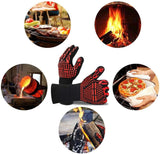 BBQ Grill Gloves, 1472°F Extreme Heat Resistant Oven Mitts, Silicone Non-Slip Kitchen Cooking Gloves for Barbecue, Cooking, Baking, Grilling,(Color: red)