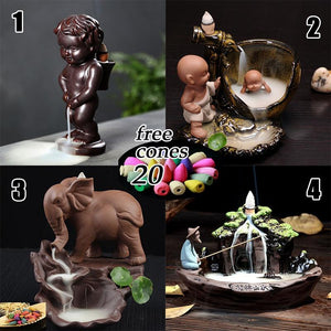 2021 Retro Buddhist Porcelain Incense Holder Backflow Incense Burner Home Fragrance  Artwork w/ 20 Incense Cones