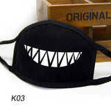 Unisex Dust-Proof Cotton Face Masks Windproof Black Mask Cartoon Printed Half Face Mouth Muffle