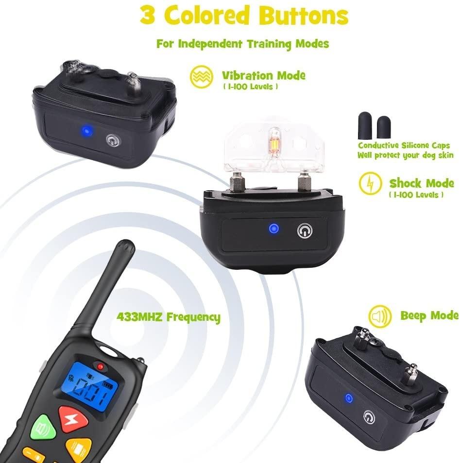 Shock Collar for Dogs, Dog Training Collar, Rechargeable Waterproof 2000ft Control Dog Shock Collar with Remote, Beep Vibration Shock for Small Medium Large Dogs