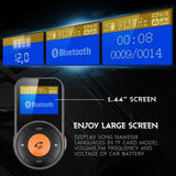 Bluetooth Hands-Free FM Transmitter for car,Auto Scan Wireless Radio Adapter Receiver Car Kit,QC3.0+2.4A Dual USB Music Car Charger,TF Card/AUX (Orange)