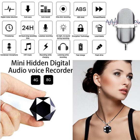 (8/16/32 ROM) Hidden Digital HD Audio Necklace Voice Recorder Time Stamp Voice Recorder HiFi Lossless MP3 with Built-In Battery for Meeting Interview