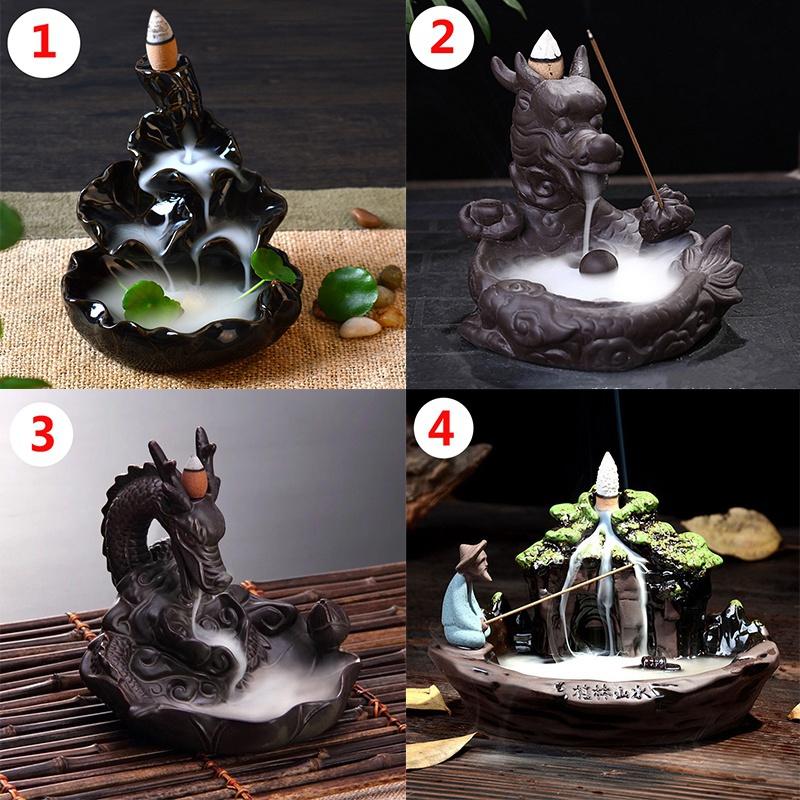 Backflow Ceramic Waterfall Glaze Incense Smoke Cone Burner Holder Home Decor [<lun>]
