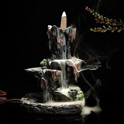 Handmade Ceramic Backflow Incense Holder Waterfall Incense Burner, Aromatherapy Ornament Home Decor Meditation Yoga +  20 Backflow Incense Cones [<lun>]