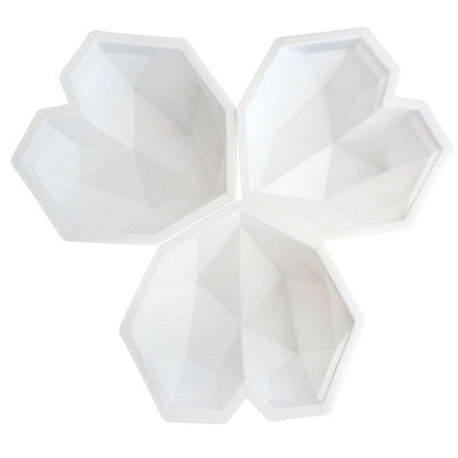 2021 New 3D Diamond Love Heart Shape Silicone Cake Mold Non-stick Silicone Baking Mold Sponge Chiffon Mousse Dessert Molds for Birthday Valentine's Day