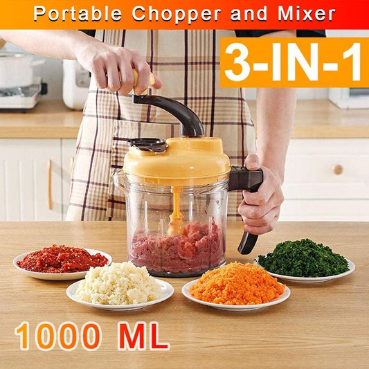 3-in-1 2L Portable Manual Food Meat Vegetable Chopper Shredder Food Processor Household Crusher Garlic Vegetables Fruits Chopper Grinder [<lun>]