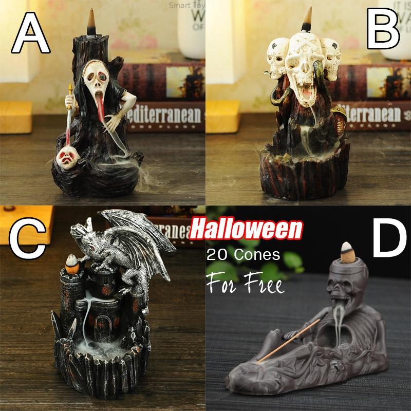 Exquisite New design Skull Backfolw Incense Burner Fashion Halloween Gift Retro Incense Holder Home Decoration Home Air Freshener for Yoga and Reading