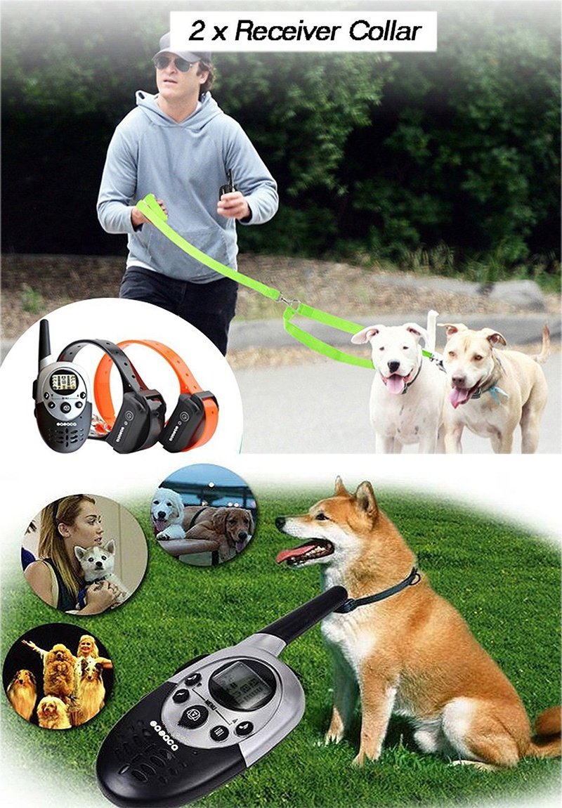 Dog Training Collar Remote Controller Waterproof Rechargeable 1000Yards LCD Trainer for Pet Electric Shock for 2 Dogs