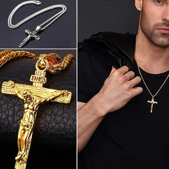 NEW Vintage Brother 18K Alloy Cross Necklace Men's Catholic Jesus Pendant + Necklace [<lun>]