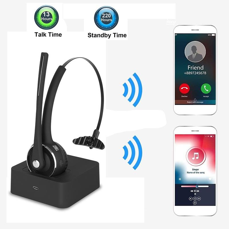 2021 Pro Trucker Bluetooth Headset/Office Wireless Headset, Bluetooth Earpiece Noise Cancelling Headphones with Microphone,Charging Dock,Mute Function for Car Call Center iPhone Android Cell Phones [<lun>]