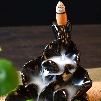 Handmade Ceramic Backflow Incense Holder Waterfall Incense Burner, Aromatherapy Ornament Home Decor Meditation Yoga +  20 Backflow Incense Cones [<lun>]