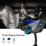 New Version Bluetooth FM Transmitter for Car Wireless Aux Adaptor Receiver Hands Free Car Kit 2.4A Fast Charger with 1.7Inch Larger Display SD Reader, AUX In/Out for All 12-24V Cars [&lt;lun&gt;]