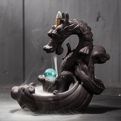 Incense Holder Dragon Backflow Incense , Chinese traditional  Handmade Ceramic Home Decor  handmade gifts Can help sleep +  20 Backflow incense cones [<lun>]