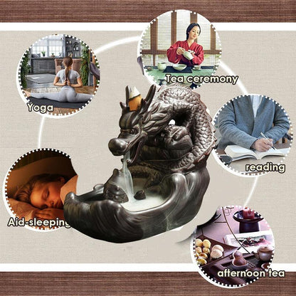 Ceramic Incense Burner for Smoke Backflow Like Water Streaming Down Art Craft Incense Cone Furnace Home Decor