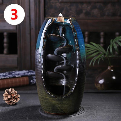 Ceramic sculpture reflux waterfall incense burner, can be used for home decoration meditation yoga gift [<lun>]