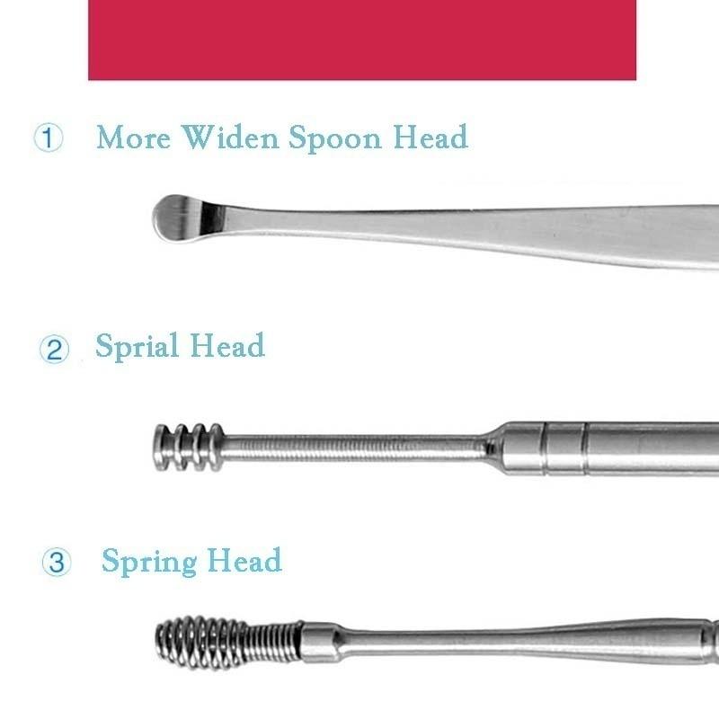 Ear Scoop Cleaner Spring Double Head Rotating Ear Scoop Six-piece Ear Harvesting Tool Set [<lun>]