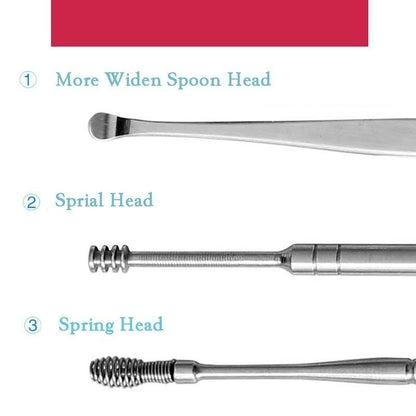 Ear Scoop Cleaner Spring Double Head Rotating Ear Scoop Six-piece Ear Harvesting Tool Set [<lun>]