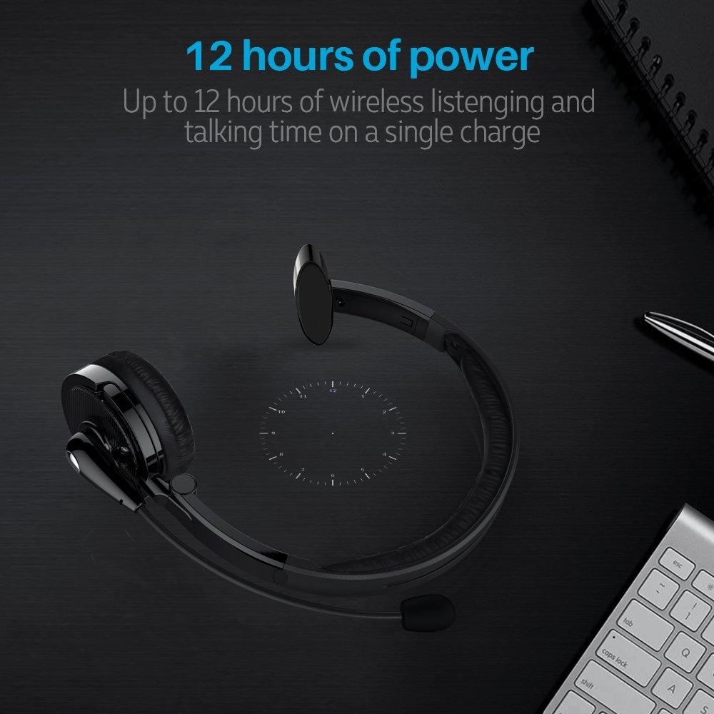 Pro Trucker Bluetooth Headset/Cell Phone Headset with Microphone, Office Wireless Headset, Over the Head Earpiece, On Ear Car
