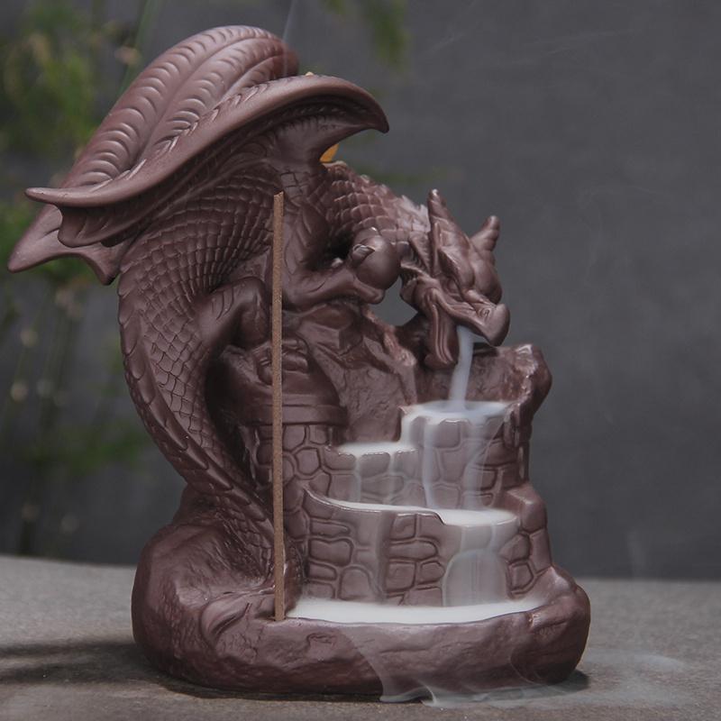 Various Ceramic Chinese dragon Backflow Incense cone burner,Chinese traditional  Handmade Beautiful Scene Ceramic Home Decor gifts [<lun>]