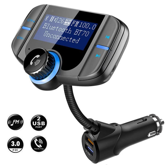 Bluetooth FM Transmitter , Wireless Car Radio Transmitter Kit with 1.7” LED Display, Dual USB Ports, Hands Free Kit [<lun>]