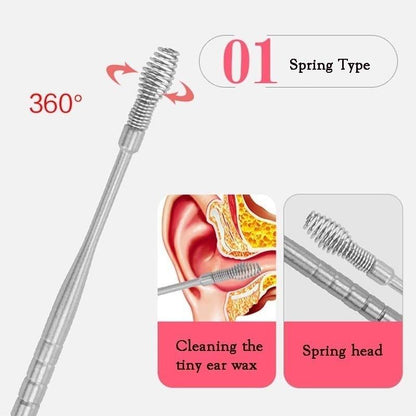 Ear Scoop Cleaner Spring Double Head Rotating Ear Scoop Six-piece Ear Harvesting Tool Set [<lun>]