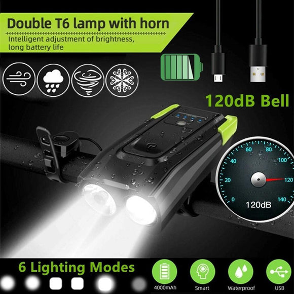 Bicycle Front Light Smart 4-level Induction Indicator 4000mAh USB Rechargeable with Horn 800 Lumen LED Bike Headlight Cycle FlashLight Lamp