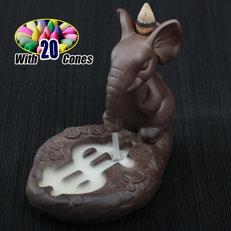 Characteristic Chinese style Handmade Ceramic Backflow Incense Holder Waterfall Incense Burner, Aromatherapy Ornament Home Decor Meditation Yoga +  20 Backflow Incense Cones [<lun>]