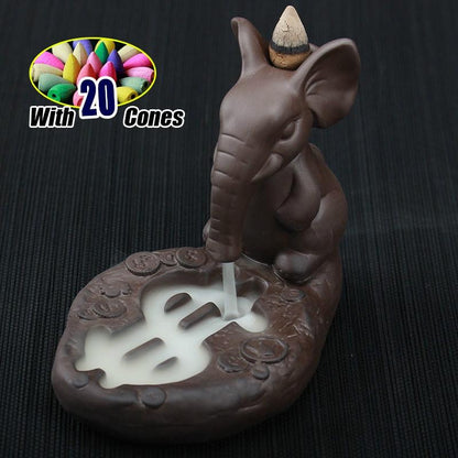 Characteristic Chinese style Handmade Ceramic Backflow Incense Holder Waterfall Incense Burner, Aromatherapy Ornament Home Decor Meditation Yoga +  20 Backflow Incense Cones [<lun>]