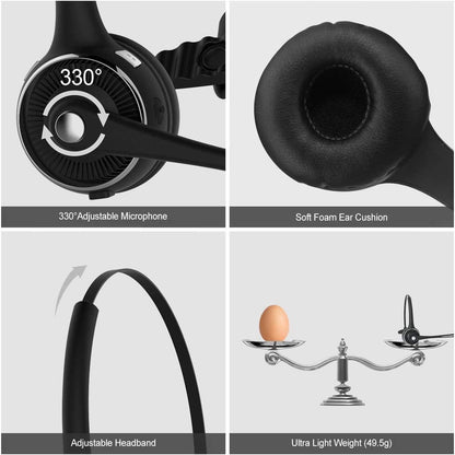 2021 Pro Trucker Bluetooth Headset/Office Wireless Headset, Bluetooth Earpiece Noise Cancelling Headphones with Microphone,Charging Dock,Mute Function for Car Call Center iPhone Android Cell Phones [<lun>]