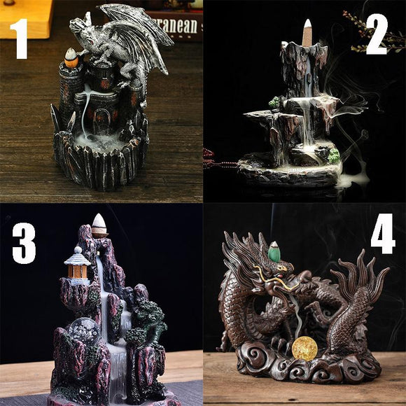 Exquisite Retro Resin Crafts Ornaments Ash Catcher Dragon Backflow Incense Burner Holder Home Furnishing Nordic Christmas As Gift Aromatherapy
