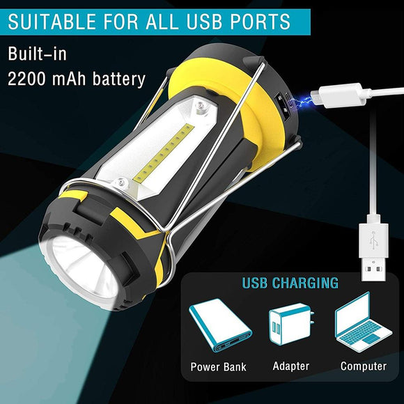 New Multifunctional Handheld XPE LED Worklight + 3*COB LED Inspection Work Light 90° Rotation Foldable Camping Lantern Portable Tent LED Light Flashlight By USB Charging for Phone Charging,Emergency,Hurricane,Fishing