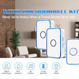 Latest Wireless Doorbell with 2 Receivers, IP55 Waterproof Doorbell, 1500 Feet Range, 5 Volume Levels, 60 Chimes &amp; LED Flash